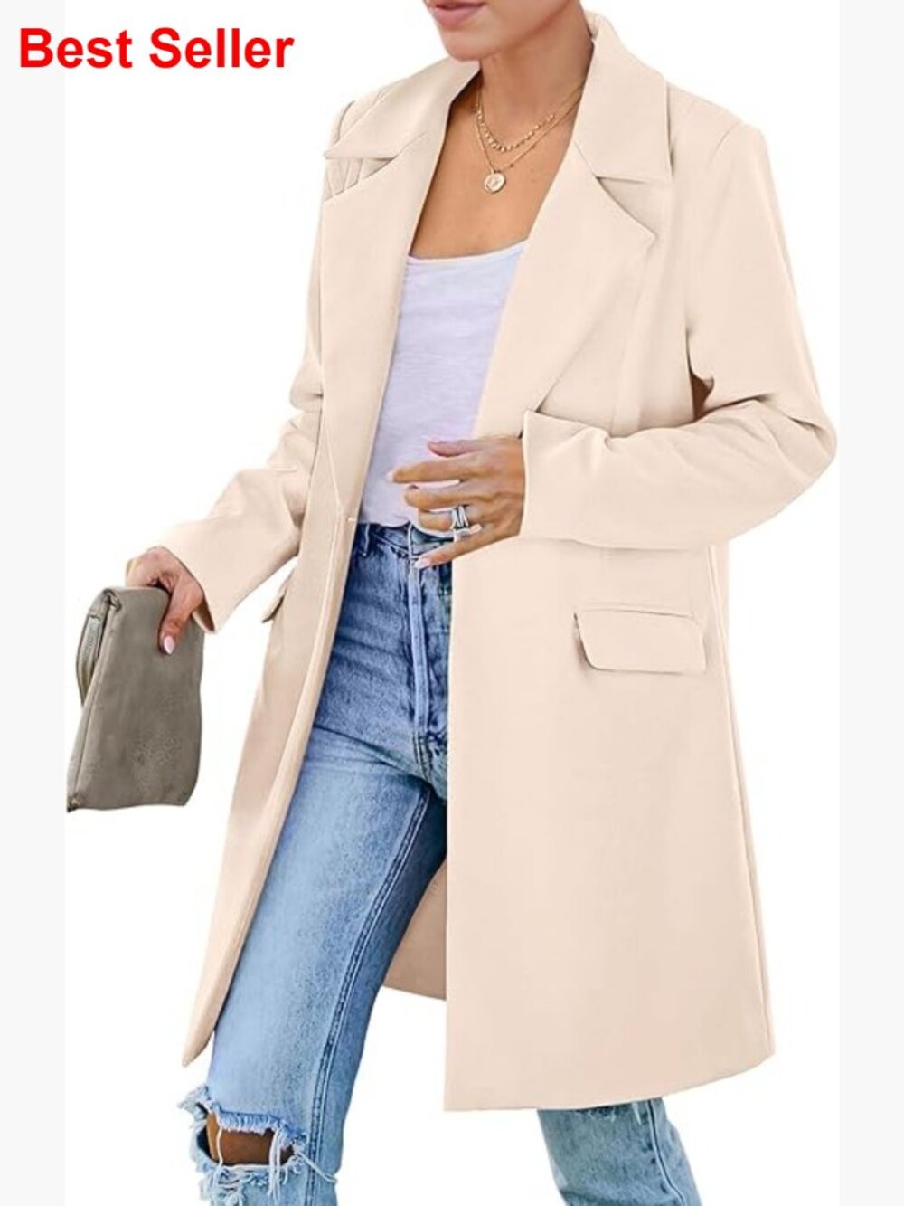 Long Sleeve Lapel Pockets Loose Fit Work Casual Blazer Jacket